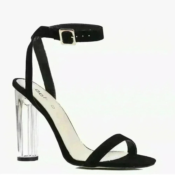 NIB Boohoo Women's Black Eva Suedette Two Part Cylinder Heels Sz 8 $58 - Picture 1 of 3